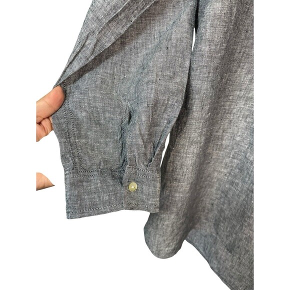 TAHARI 100% Linen Top Blouse Sz 1X Popover Hi-lo Hem V-Neck Boho Blue Lagenlook - Picture 6 of 11